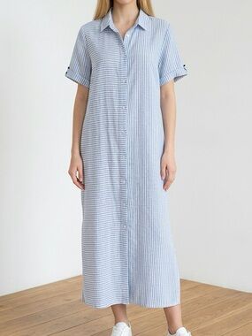 Striped Light Blue Maxi Shirt Dress
